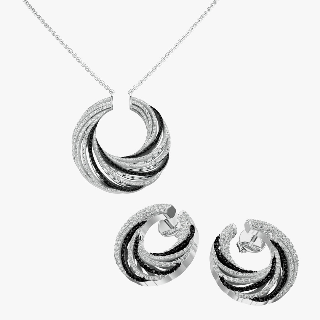 نیم ست جواهر برلیان دو رنگ طرح فلوکا